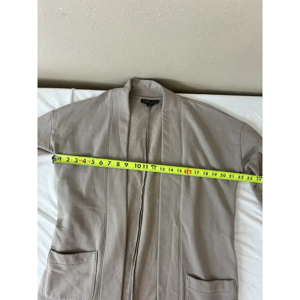 Free Fly Bamboo Fleece Cardigan Women M Tan Open Front Long Sleeve Pockets EUC